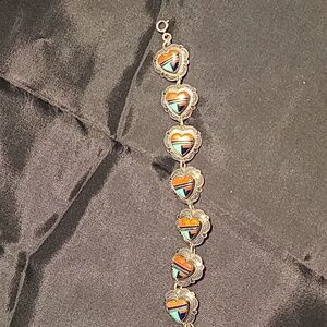 Sterling silver multi-stone inlay heart bracelet